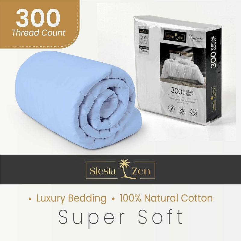 Siesta Zen Premium 100% Egyptian Cotton Duvet Cover Set - King Size, Blue - Image 5